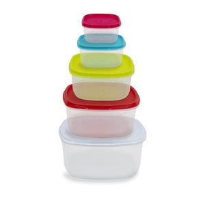 Ensemble de 5 contenants alimentaires en plastique carrés empilables avec couvercles hermétiques pour la cuisine - Product Image 2