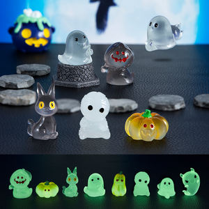 Statue fantôme en résine, figurine chat et citrouille, miniature fantôme qui brille dans le noir pour ornement de jardin féerique, décoration d'Halloween pour la maison - Product Image 2