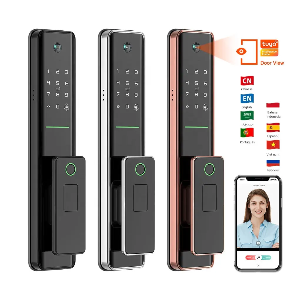 Eseye OEM/ODM Tuya App Télécommande Wifi Cerradura Inteligente NFC Serrure de porte intelligente automatique avec caméra 6068 Code de mortaise électronique
