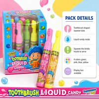 Brosse à dents à bec verseur, bonbons liquides multicolores, saveur fruitée amusante, confiserie comestible pour enfants