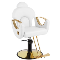 Fauteuil de Barbier de Luxe Inclinable, Chaise de Coiffure Hydraulique Réglable en Hauteur, Base Rotative Dorée pour Mobilier de Salon de Coiffure