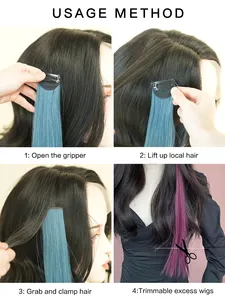 Extensions de cheveux bleus 23 pouces Sraight Hair Party Faits saillants Clip sur dans les extensions de cheveux Cheveux colorés Streak Postiches synthétiques