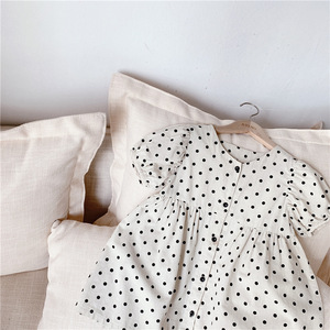 Vêtements d'été pour bébé Robes pour enfants Mode Robes en lin et coton à pois pour filles - Product Image 4