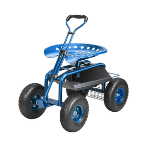 Steel Rolling Garden Work Seat <strong>with</strong> <strong>Wheels</strong> 360 Degree Swivel Steering Handle Tool Tray Outdoor Patio Yard - Product Image 1