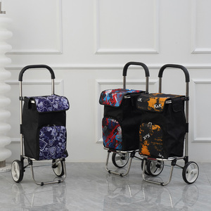Caddie de courses pliable en acier inoxydable à deux roues avec poches latérales imprimées pour l'épicerie, le camping et l'utilisation en supermarché - Product Image 2