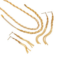 Ensemble collier et bracelet en acier inoxydable plaqué or 18 carats, chaîne serpent torsadée, boucles d'oreilles à pompon, style chunky