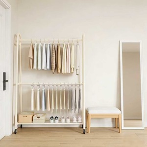 Clothes Rack Double Rod With Shelf For Bedroom Dorm Balcony Storage And Drying - Product Image 3