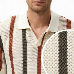 <span class=keywords><strong>Polo</strong></span> de punto a rayas para hombre - Rayas verticales con bloques de color, corte ajustado, transpirable, top informal de negocios |   OEM Personalizado - Product Image 6