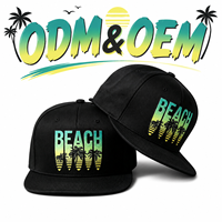 Casquette Snapback Noire à Visière Plate OEM ODM, Broderie Dégradée, Coton Sergé Respirant, 6 Panneaux, Chapeau Snapback d'Été pour la Plage