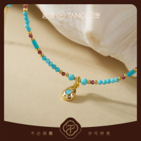 Kalung Resin Paduan Tembaga Wanita TANGPEI, Biru Persia Dream Vintage, Rantai Klavikula Berhias Manik-Manik Tetesan Air, Perhiasan Kostum Trendi