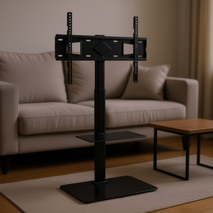 Soporte de TV Giratorio Moderno DB Wholesale, Soporte de Piso Portátil Ajustable en Altura para TV de 32-65 Pulgadas con Estante de Vidrio Templado - Product Image 2