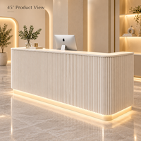 Comptoir de réception rectangulaire moderne personnalisé avec éclairage LED et panneau cannelé, idéal pour salon de beauté, commerce de détail, salle de sport, clinique