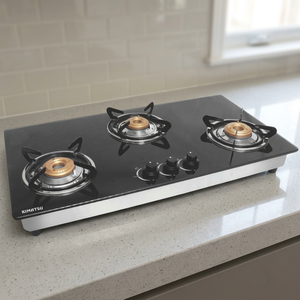 Table de cuisson à gaz GPL 3 brûleurs avec allumage électronique, 30 pouces, encastrable, usage domestique, surface en verre, installation multiple - Product Image 2
