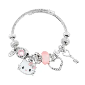 Kawaii Small Fresh Bangle Trendy Girls Cat Bracelet Crystal Beads Y2K Geometric DIY Jewelry Perfect Party Hand Accessories Gifts