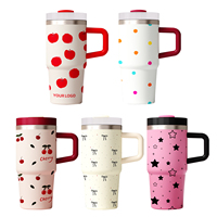 Gobelet isotherme personnalisé à double paroi pour enfants, 14oz, 16oz, 20oz, avec revêtement poudré, mignon, pour café, voyage, avec poignée, couvercle et paille