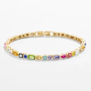 Geometric Multi Shape Colorful Enamel Crystal Diamond Bracelet 5A CZ Round Square Horse Eye Rectangle Rainbow Women Jewelry