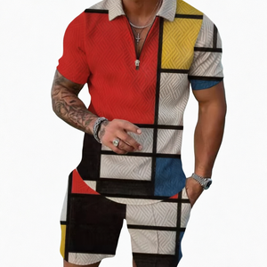 <b>Men</b> Summer 2 Piece <b>Tracksuit</b> Set Half Zip <b>Short</b> Sleeve Polo Shirt and <b>Shorts</b> Lightweight Quick Dry Custom Activewear - Product Image 1