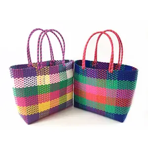 Multi purpose Natural recycled straw Open Knit Handbag Women Plastic Weaving Bag