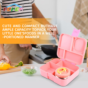 Aohea Boîte à lunch Bento AVEC bocal en acier inoxydable 304 Boîte à lunch thermique portable 4 compartiments Conteneurs étanches <span class=keywords><strong>pour</strong></span> enfants - Product Image 4