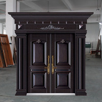 Porte d'entrée de villa TECHTOP en acier à grain de bois, 4 feuilles, avec relief floral 3D, résistante aux intempéries, antivol, double porte battante