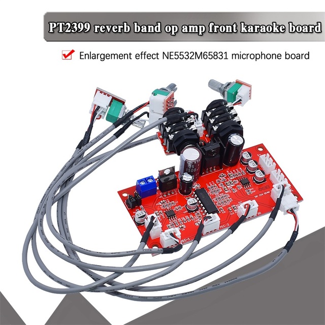 PT2399 Karaoke Reverb Board Home Theater Dynamic Microphone Electret Amplifier Module AD828 OP Amp Preamp For Amplifiers