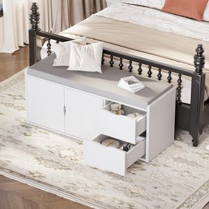 SENYU Spacesaving Hallway <b>Shoe</b> Rack <b>Storage</b> Bench Cushioned Seating Mudroom Organizer Pullout Drawers Open Shelf Unit - Product Image 2