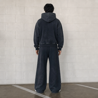 Ensembles de sweats à capuche zippés pour hommes, personnalisés avec strass et effet délavé, style streetwear, de fabricant de vêtements, survêtements épais et oversize pour hommes