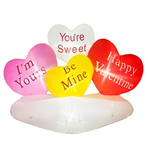 4FT sevgililer günü şişme dekorasyon dört aşk kalpler balon dekor sevgililer günü için LED ışıkları ile