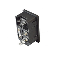 Conector IEC AC-0.1-1.5 Rojo, Carcasa de Latón Negra, Interruptor Basculante Plano, Contactos de Cobre, Corriente Nominal 6A
