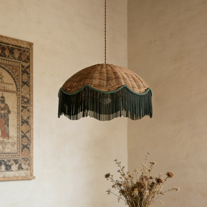 Lampe suspendue rétro en rotin avec pompons, lustre rond à six têtes pour salon, chambre à coucher, décoration de la maison - Product Image 3