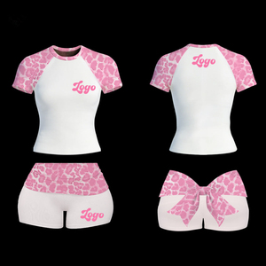 Ensemble 2 pièces Y2K personnalisé avec logo pour femme : haut court à manches courtes et short plissé imprimé léopard, style loungewear mignon avec nœud - Product Image 2