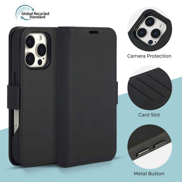 Eco-Friendly GRS Certified Recycled TPU PU Leather Card Holder Wallet Phone Case for iPhone 17 16 15 Pro Max&Samsung S25 Plus