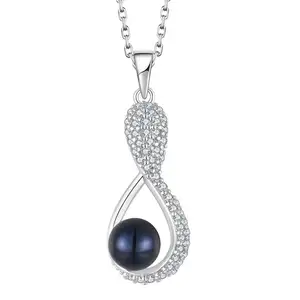 2024 Women Synthetic Black Pearl Pendant Necklace 925 Silver Diamond Black Pearl Swan Pendant Necklace