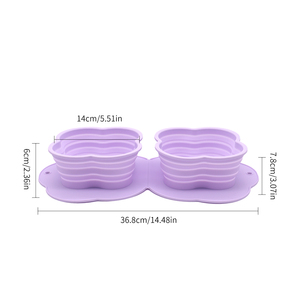 Flower Shape Collapsible Silicone Pet Bowls Double Set Pink Purple Non-Slip <b>Mat</b> Foldable Food Water Dish for Dogs <b>Cats</b> - Product Image 2