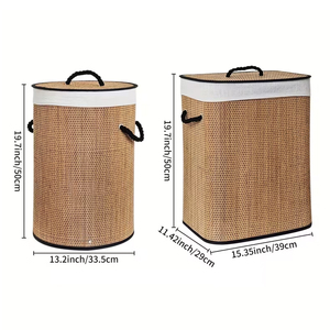 Cesto de <span class=keywords><strong>Ropa</strong></span> de Bambú CF al por Mayor, Redondo y Rectangular, con Asa de Cuerda, Tapa y Cesto Tejido <span class=keywords><strong>para</strong></span> <span class=keywords><strong>Ropa</strong></span>, Organizador Combinado <span class=keywords><strong>para</strong></span> Dormitorio y Baño - Product Image 2