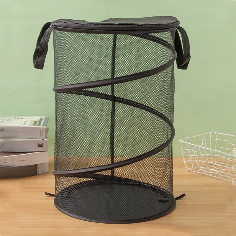 Large-capacity polyester mesh transparent storage basket portable household folding laundry basket