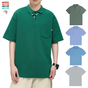 일반 가슴 포켓 폴로 티셔츠 플러스 사이즈 100% 면 셔츠 남성용 빈티지 짧은 소매