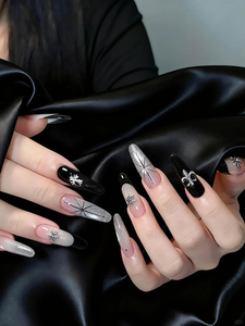 <span class=keywords><strong>Uñas</strong></span> Postizas <span class=keywords><strong>Negras</strong></span> Color Nude con Diseño de Estrella y Diamantes de Imitación, <span class=keywords><strong>Uñas</strong></span> Artificiales Elegantes Hechas a Mano para Mujer - Product Image 6