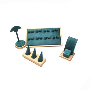 Spot corona di moda verde cornice di gioielli in pelle spazzolata collana bracciale anello in microfibra espositore gioielli - Product Image 2