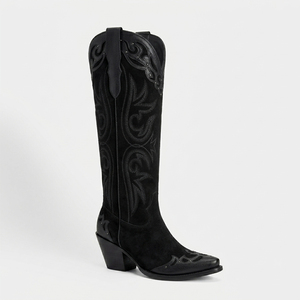 WETKISS OEM Stivali da Cowboy Retrò con Dettagli Cuciti, Punta Affusolata, Tacco <span class=keywords><strong>Alto</strong></span>, Stivali da Cowgirl in Finta Pelle Scamosciata - Product Image 1