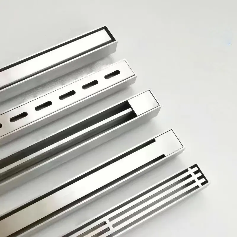 Rectangular Stainless Steel Linear Shower Drain Narrow and Invisible Floor Drain Custom Patterned Grate Bathroom Hair Strainer