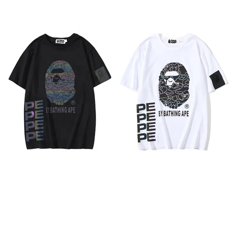 2022 new design BAPE shark reflective color ape-man T-shirt Silk screen printing personality Japanese men's sports shirt tee