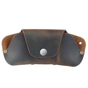 Étui à lunettes en cuir véritable, couleur café, semi-rigide, à fermeture à pression, pour les voyages en plein air - Product Image 5