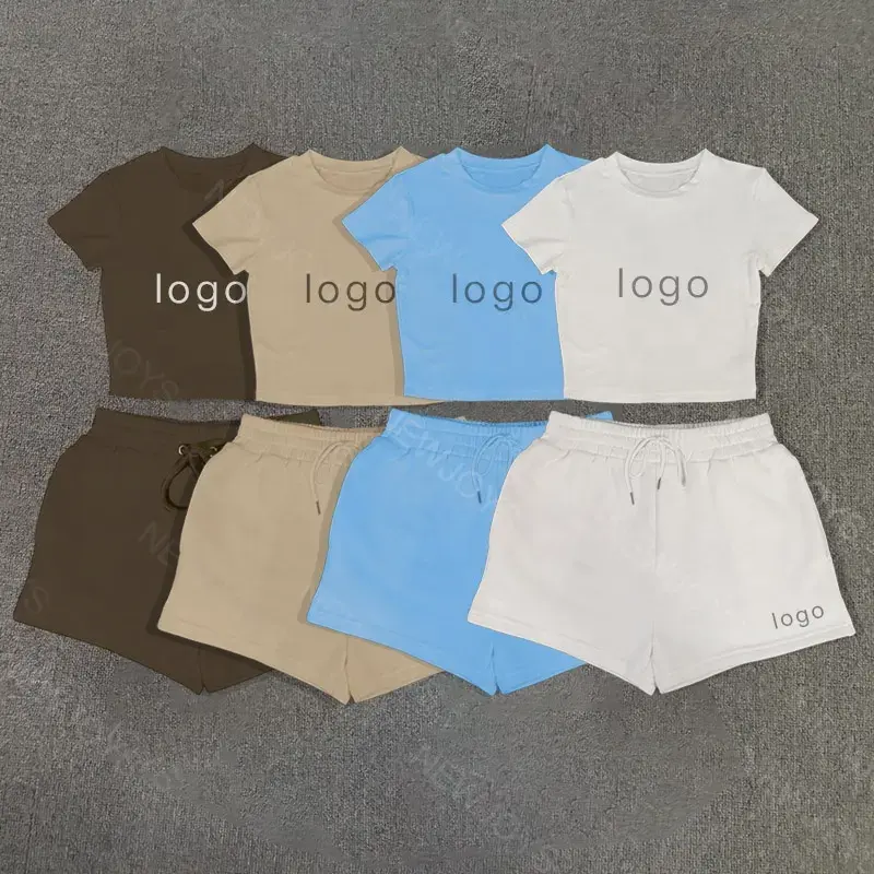 Summer Crop Top Lounge Wear Two Piece Set Women Clothing Custom Logo t-Shirt And Shorts Set Women