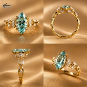 Luxury Marquise Cut Blue Stone Gold Plated <b>Ring</b> for <b>Women</b> Elegant Designer Engagement Wedding Anniversary Jewelry Gift - Product Image 3