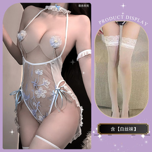 Lingerie de cosplay à entrejambe ouvert, motif floral brodé, en polyester, séduisante et <span class=keywords><strong>sexy</strong></span> pour des rencontres chaudes et passionnées - Product Image 6
