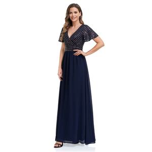 Robe de soirée décontractée en mousseline de soie à manches courtes et col en V, coupe trapèze, grande taille, pour femme - Nouvelle collection en gros - Product Image 2