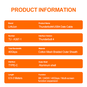 Câble USB4 Thunderbolt 4 personnalisé, 240 W, 40 Gbps, type C, 8K, 4K, charge rapide, câble USB pour audio, vidéo et données - Product Image 6