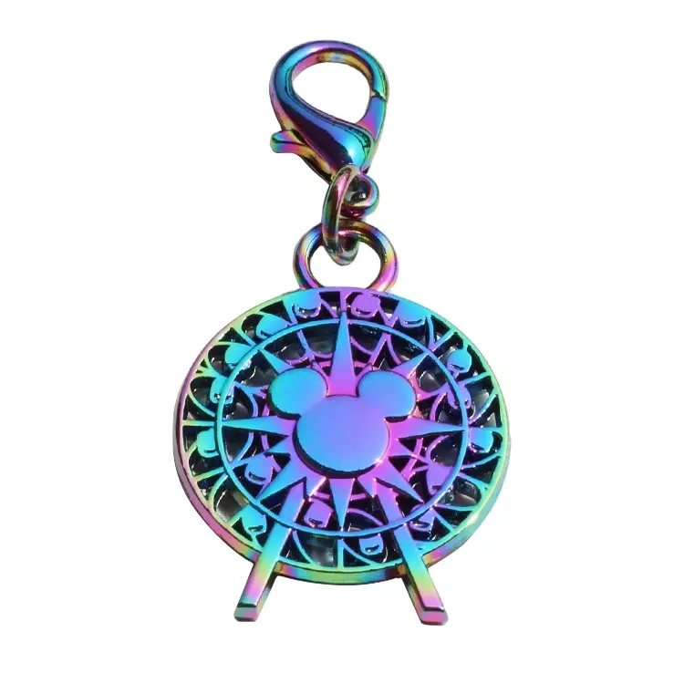 Wholesale leather bracelet key rings rainbow color mouse head shape metal name tags for keychain