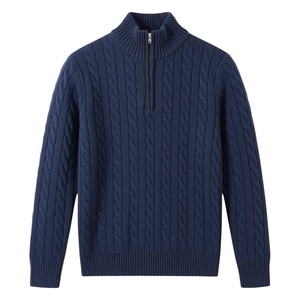 Maglione Invernale da Uomo Personalizzato OEM, 100% <span class=keywords><strong>Cotone</strong></span> 220g, con Zip, Lavorazione a Maglia Intrecciata, Caldo e Lussuoso, Stile Old Money, Collo Alto a Lupetto - Product Image 5